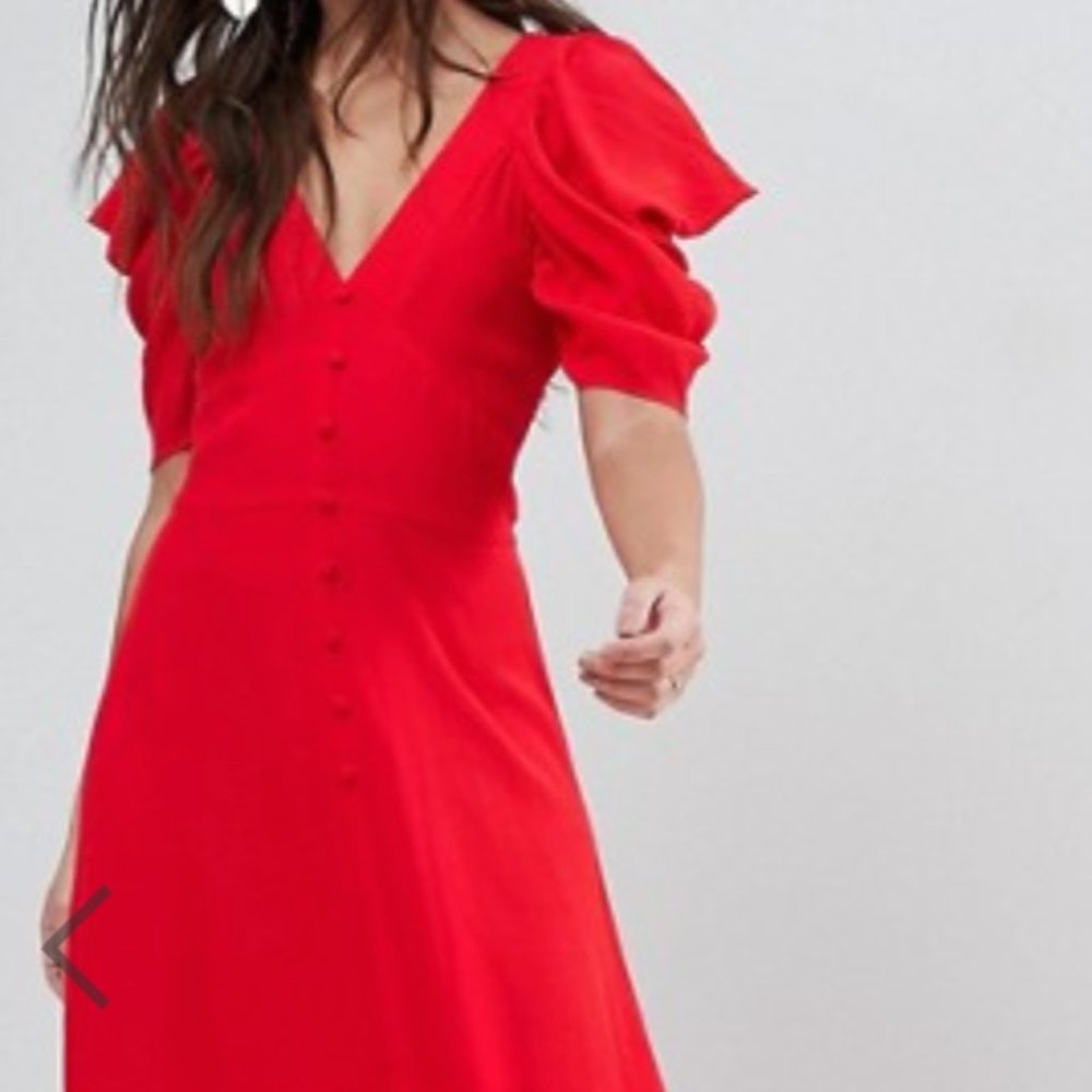 ASOS | Short Sleeve Button Red Maxi Dress | NWT